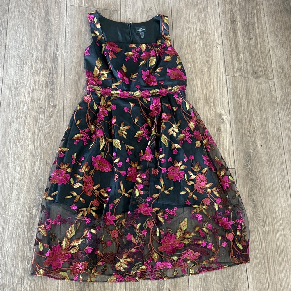 Adrianna Papell Dress - Black with Pink Floral Embroidery